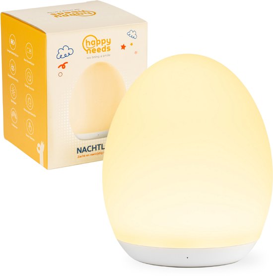 HAPPY NEEDS® Nachtlampje - incl. E-book Slaapgids - Bedlampje baby & kinderen - Dimbaar - USB Oplaadbaar - Wit warm licht - 8 RGB kleuren - Geschikt voor alle leeftijden - Babykamer en slaapkamer - Leeslampje