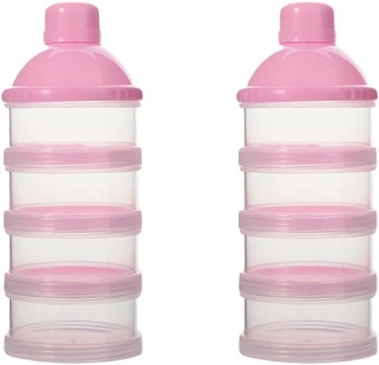 Melkpoeder toren - set van 2 - BPA vrij - Roze - 4 lagen -Melkpoeder doseerdoosjes - Babypoeder bewaarbakjes - Reisbox - Dispenser - Poedertoren