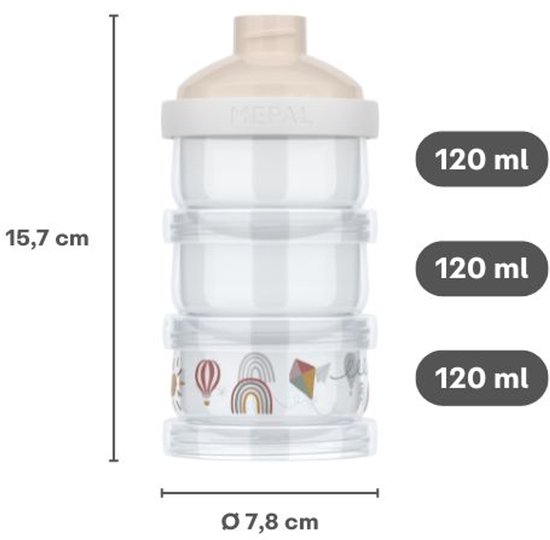 Mepal Mio melkpoedertoren 3-delig Little Dutch - 360 ml - Luchtdichte afsluiting met schekdop - Multifunctioneel opbergen en doseren - Forest Friends