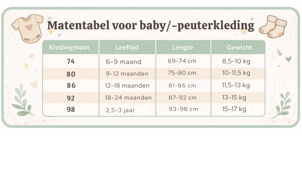 babykleding maattabel